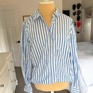 Boden Circus Stripe Blue & White Button Down Top Size S